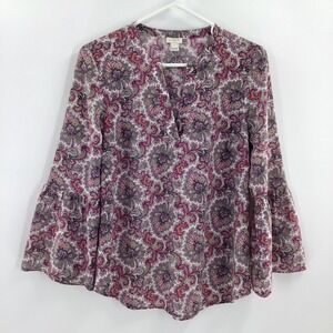 J Crew Women's Blouse Shirt Small Paisley Woven Poly Bell Sleeve Western‎ Ranch